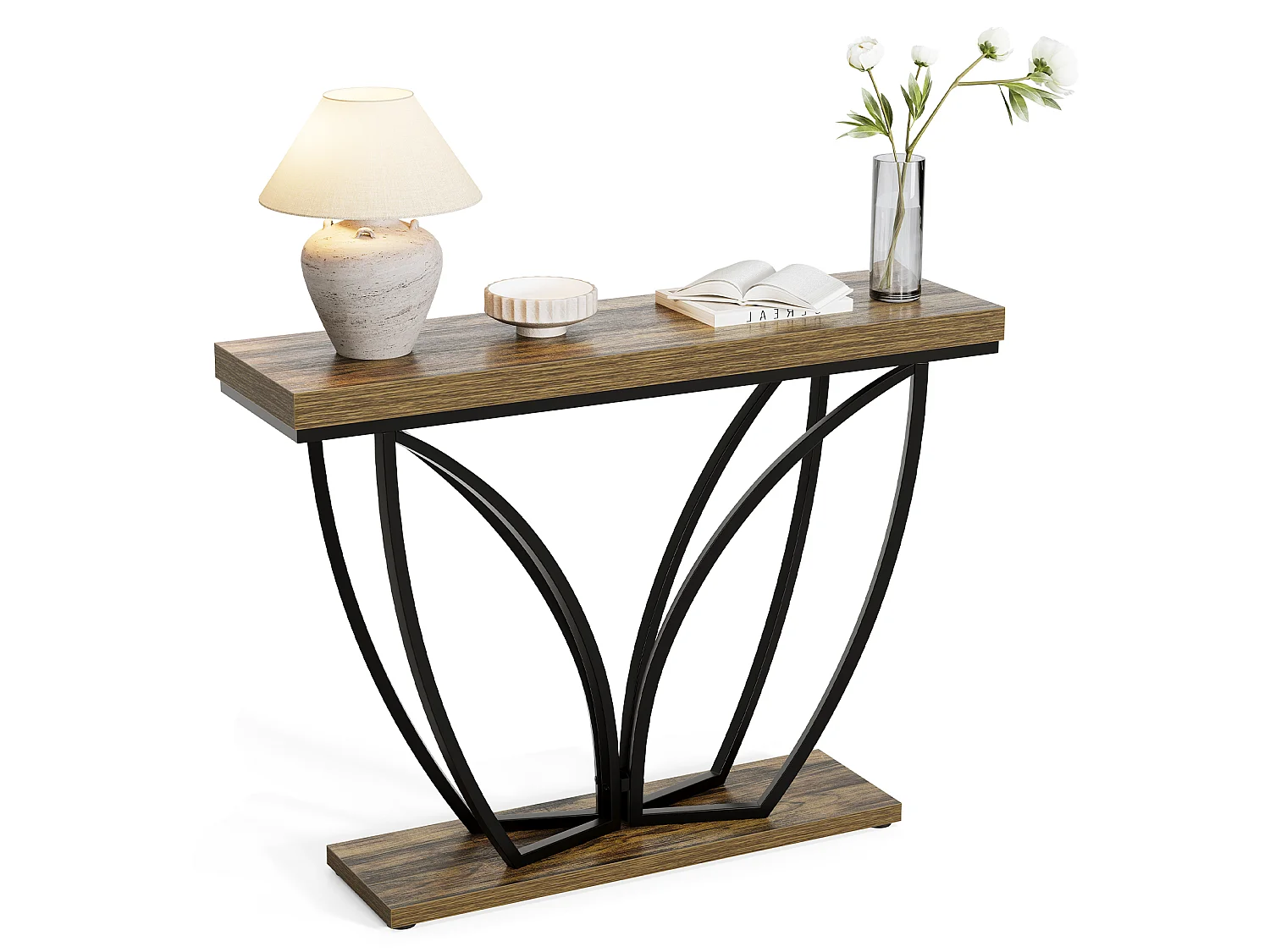 Console industrielle de 105 cm, meuble d'entrée étroit et long