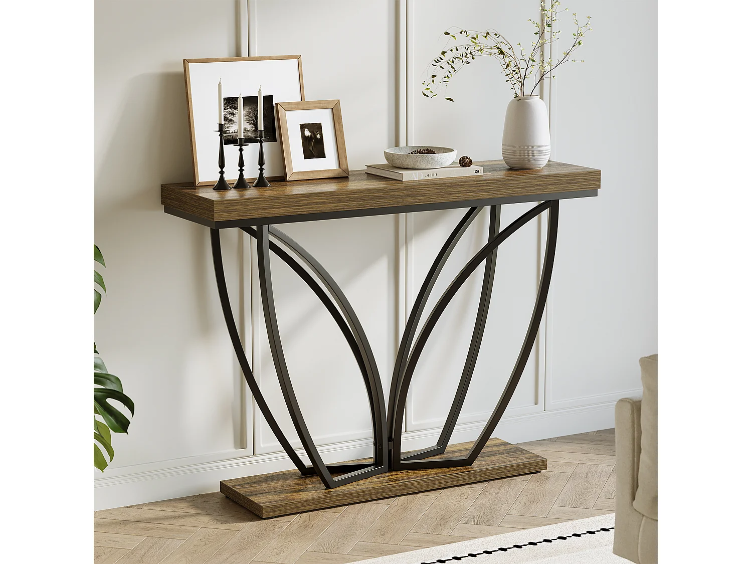 Console industrielle de 105 cm, meuble d'entrée étroit et long