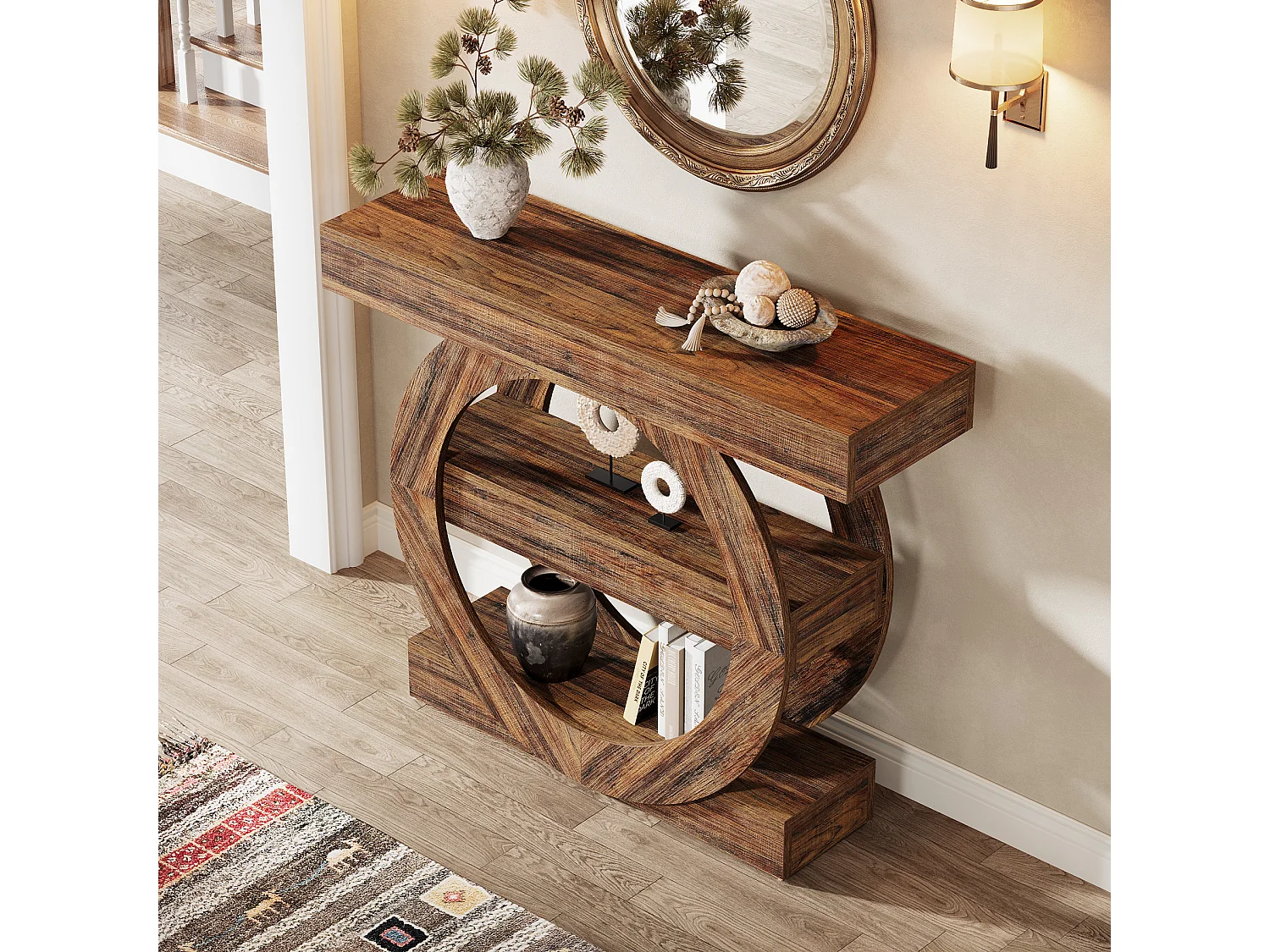 Table d'entrée étroite rustique à 3 niveaux avec étagères de rangement, table de canapé de 105 cm derrière le canapé