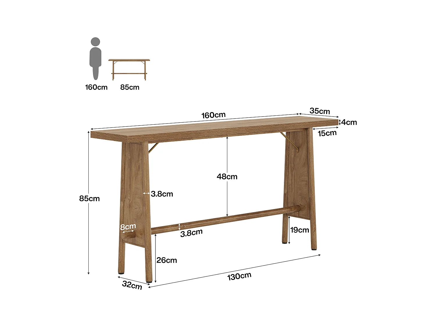 Table d'entrée de 160 cm de long, console de canapé moderne derrière le canapé pour l'entrée