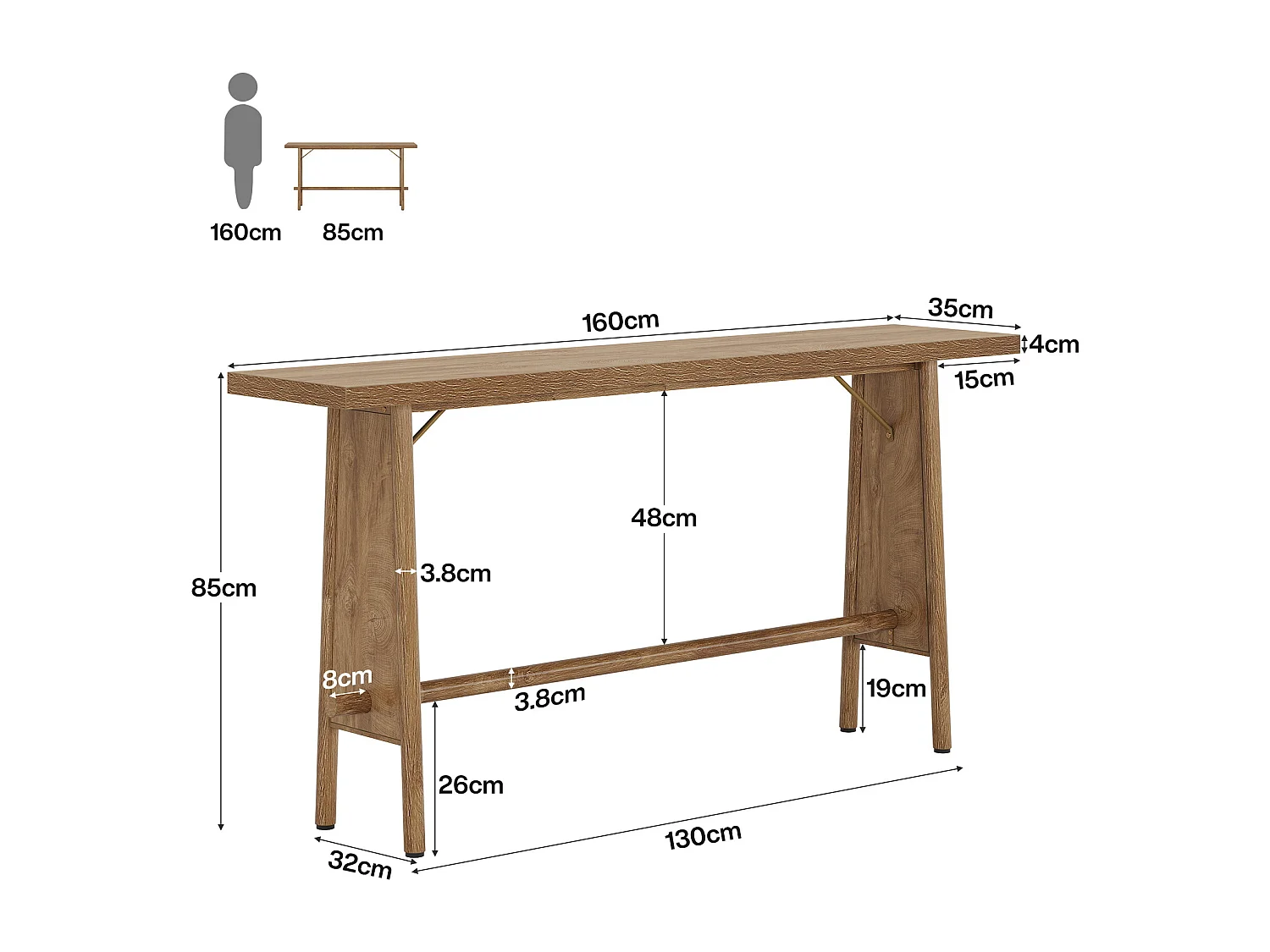 Table d'entrée de 160 cm de long, console de canapé moderne derrière le canapé pour l'entrée