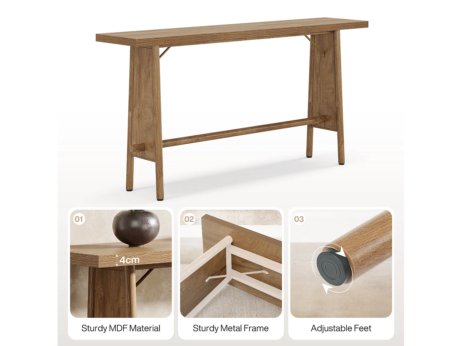 Table d'entrée de 160 cm de long, console de canapé moderne derrière le canapé pour l'entrée
