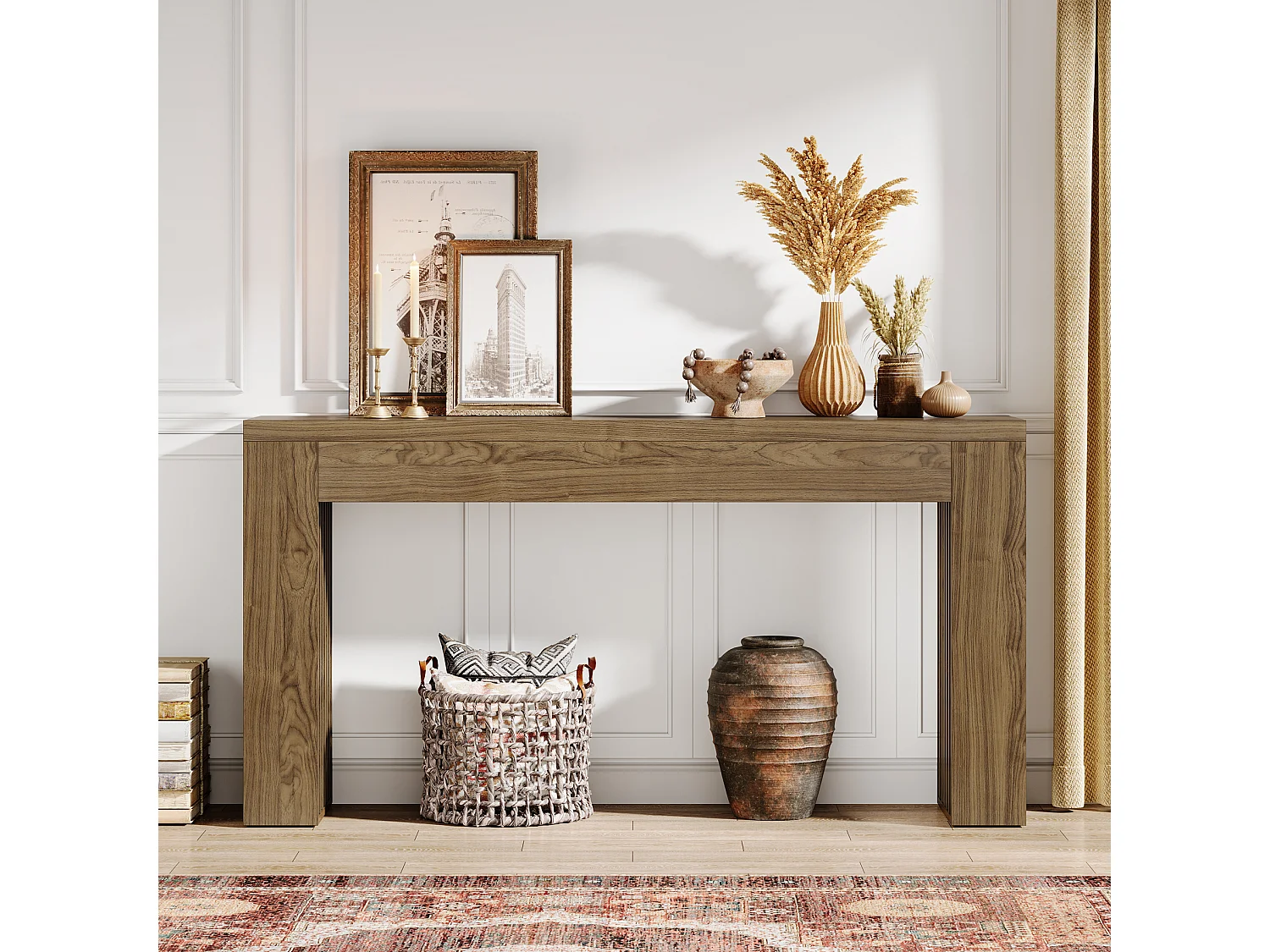 150 cm Konsole für das Wohnzimmer, Bauernhaus-Eingangstisch mit vertikal lamellierten Beinen