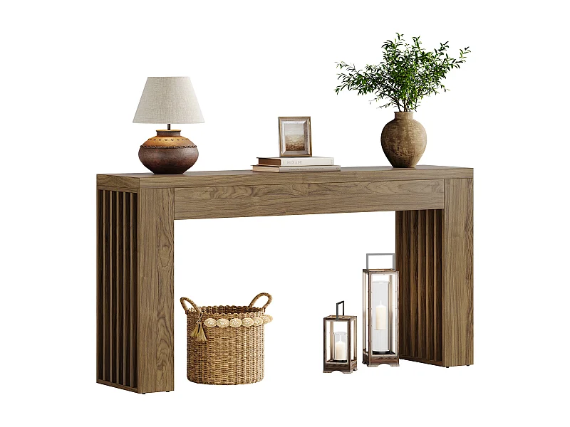 150 cm Konsole für das Wohnzimmer, Bauernhaus-Eingangstisch mit vertikal lamellierten Beinen