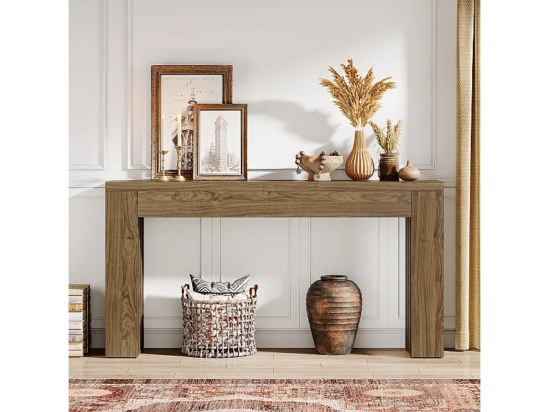 Console de salon de 150 cm, table d'entrée de style ferme avec pieds à lattes verticales