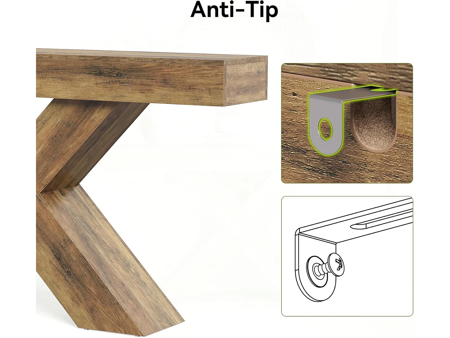 Table d'entrée étroite de 140 cm avec design en X, table de canapé industrielle rustique pour salon