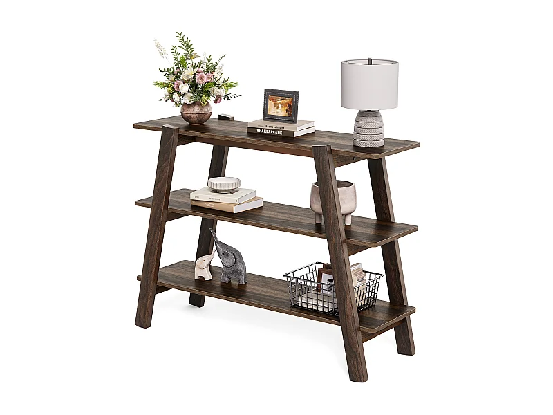 Table console d'entrée de 105 cm, table de canapé à 3 niveaux, étroite et longue avec étagères de rangement ouvertes