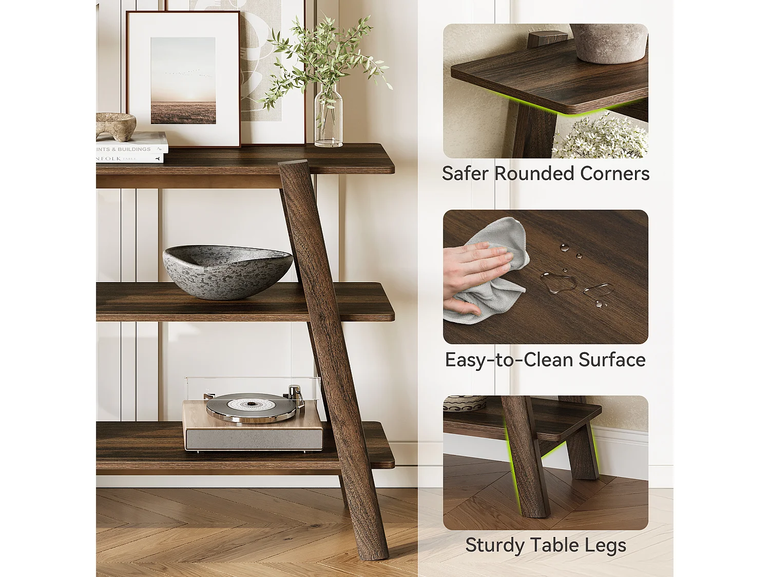 Table console d'entrée de 105 cm, table de canapé à 3 niveaux, étroite et longue avec étagères de rangement ouvertes