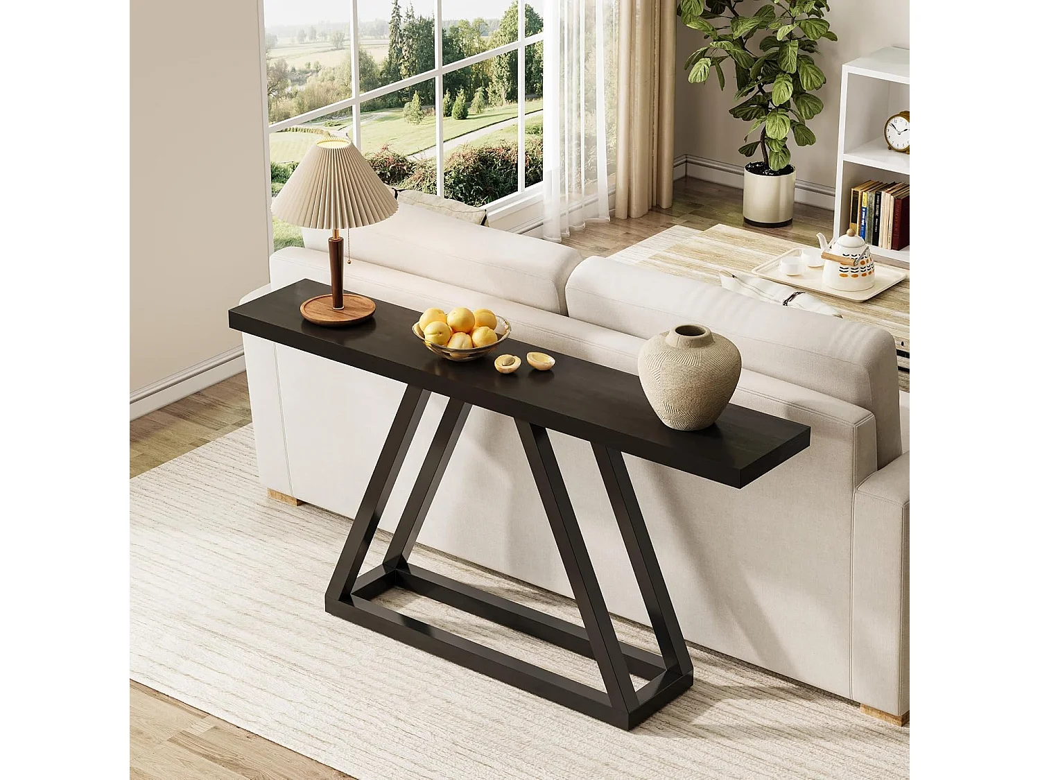 Tavolo consolle stretto da 160 cm, tavolino lungo dietro il divano per ingresso, corridoio, soggiorno, nero