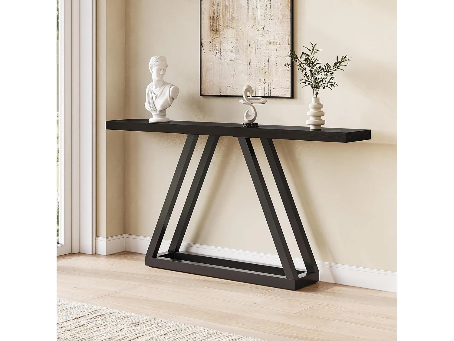 Tavolo consolle stretto da 160 cm, tavolino lungo dietro il divano per ingresso, corridoio, soggiorno, nero