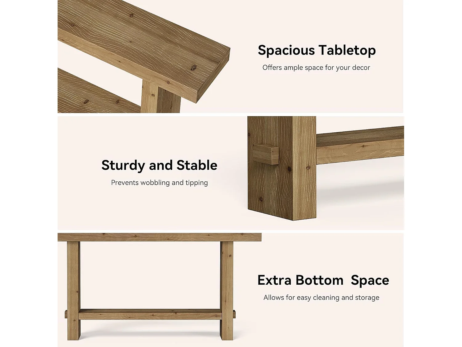 Table console en bois massif de 160 cm, table d'entrée étroite à 2 niveaux pour couloir, entrée