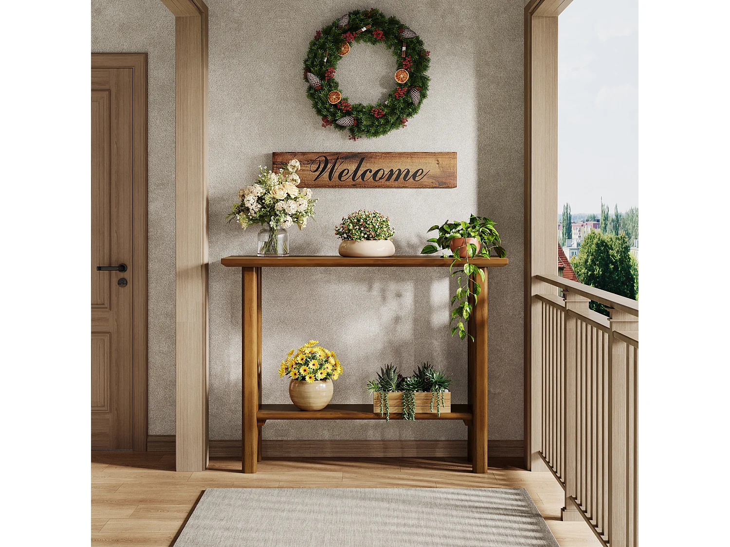 105 cm Eingangstisch mit Stauraum, moderner 2-stufiger Konsoleintisch mit Massivholzbeinen für Wohnzimmer und Flur