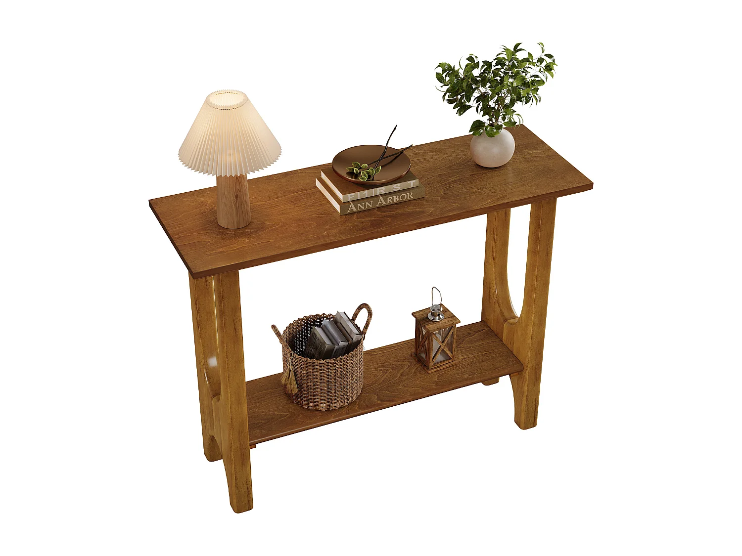 105 cm Eingangstisch mit Stauraum, moderner 2-stufiger Konsoleintisch mit Massivholzbeinen für Wohnzimmer und Flur