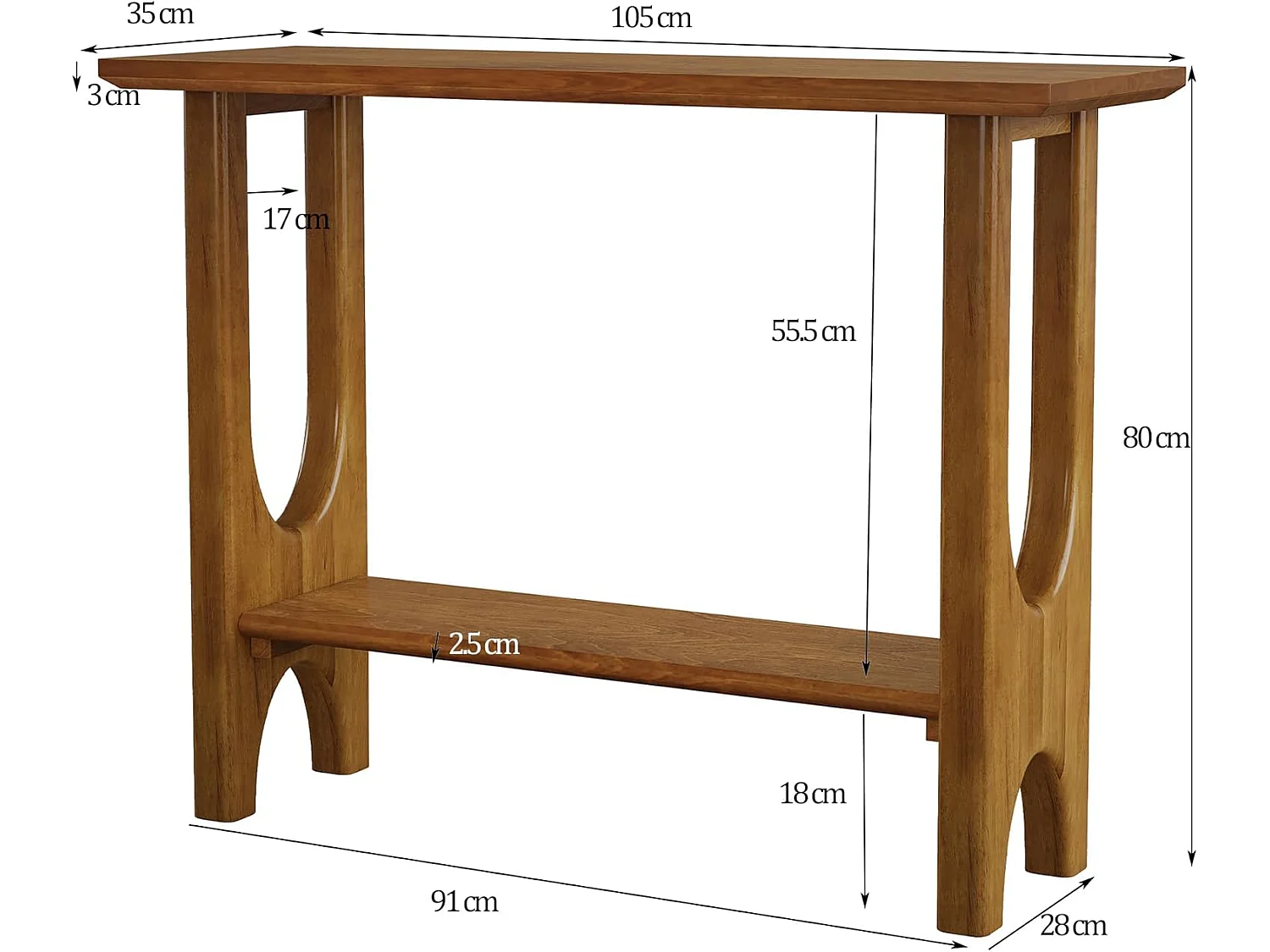 Table d'entrée de 105 cm avec espace de rangement, console moderne à 2 niveaux avec pieds en bois massif pour salon, couloir