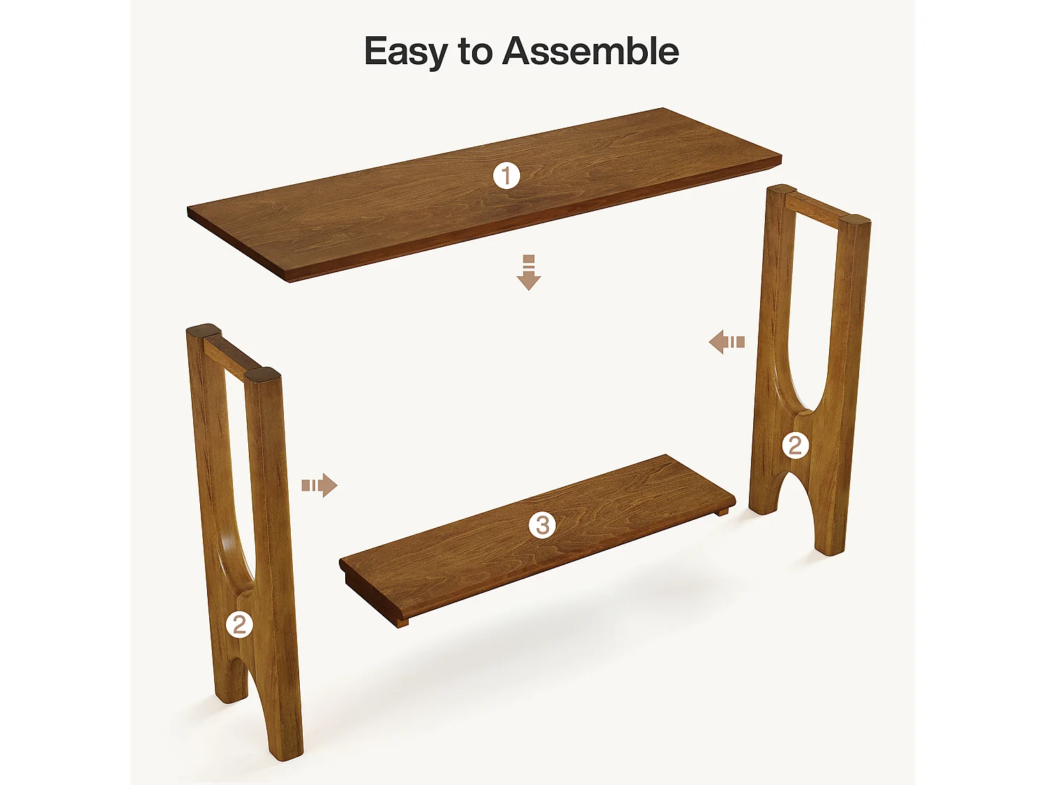 Table d'entrée de 105 cm avec espace de rangement, console moderne à 2 niveaux avec pieds en bois massif pour salon, couloir