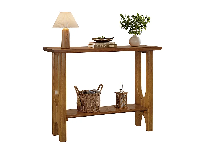 105 cm Eingangstisch mit Stauraum, moderner 2-stufiger Konsoleintisch mit Massivholzbeinen für Wohnzimmer und Flur