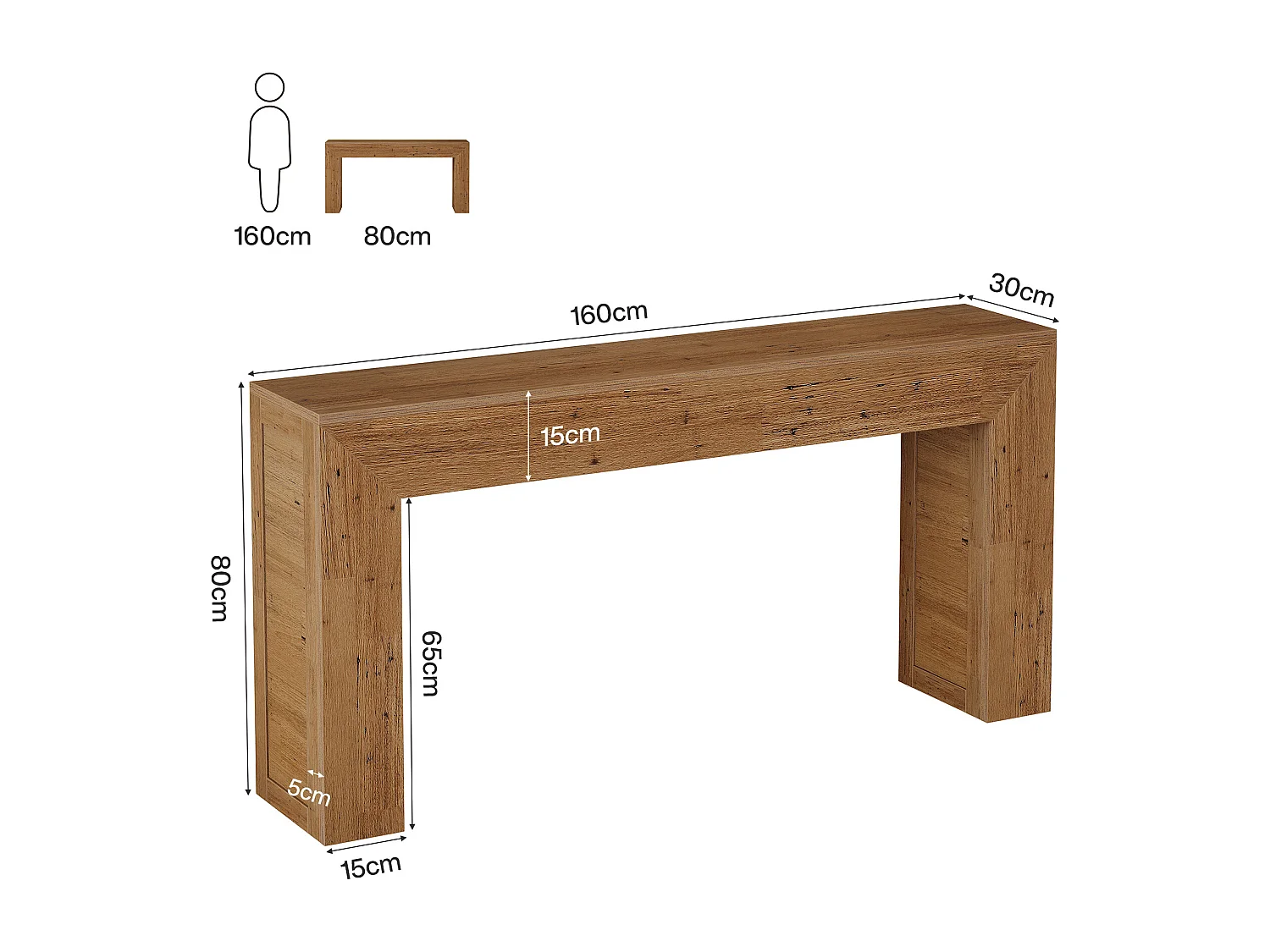 160 cm Konsolentisch für die Eingangshalle, Landhausstil-Konsolentisch hinter der Couch