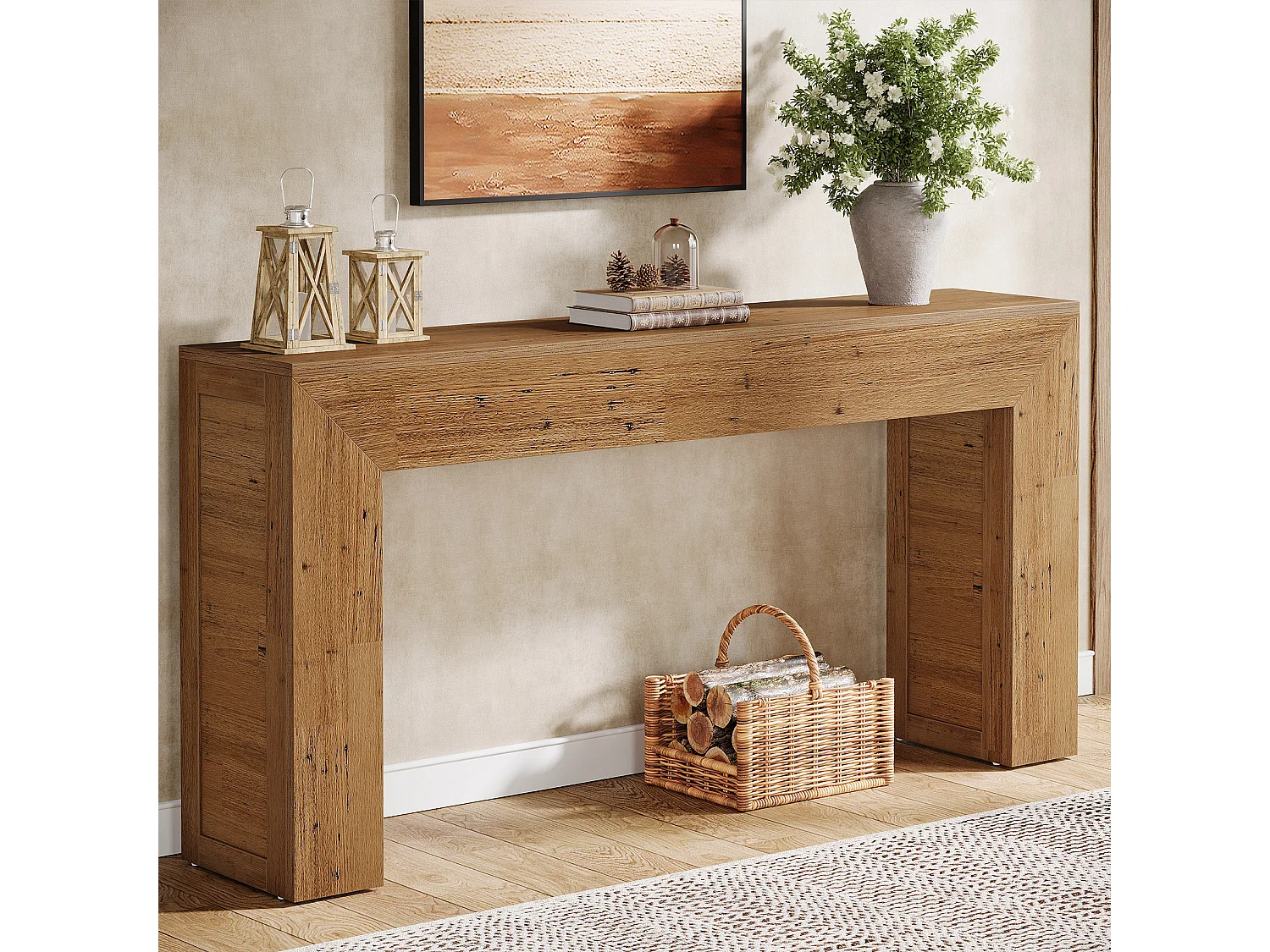 160 cm Konsolentisch für die Eingangshalle, Landhausstil-Konsolentisch hinter der Couch
