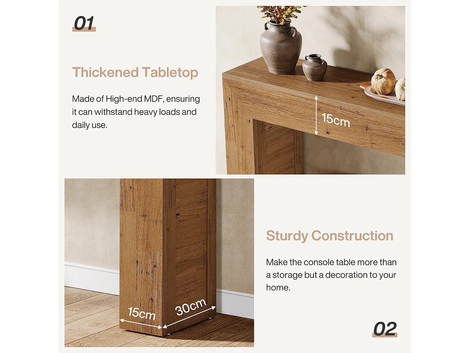 160 cm Konsolentisch für die Eingangshalle, Landhausstil-Konsolentisch hinter der Couch