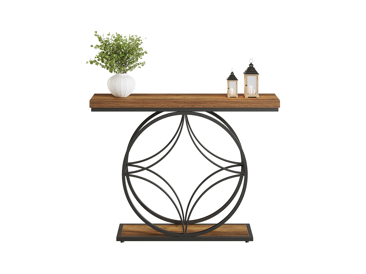 Consoletafel van 120 cm, industriële salontafel met twee lagen en geometrisch metalen frame, smalle accenttafels voor in de hal
