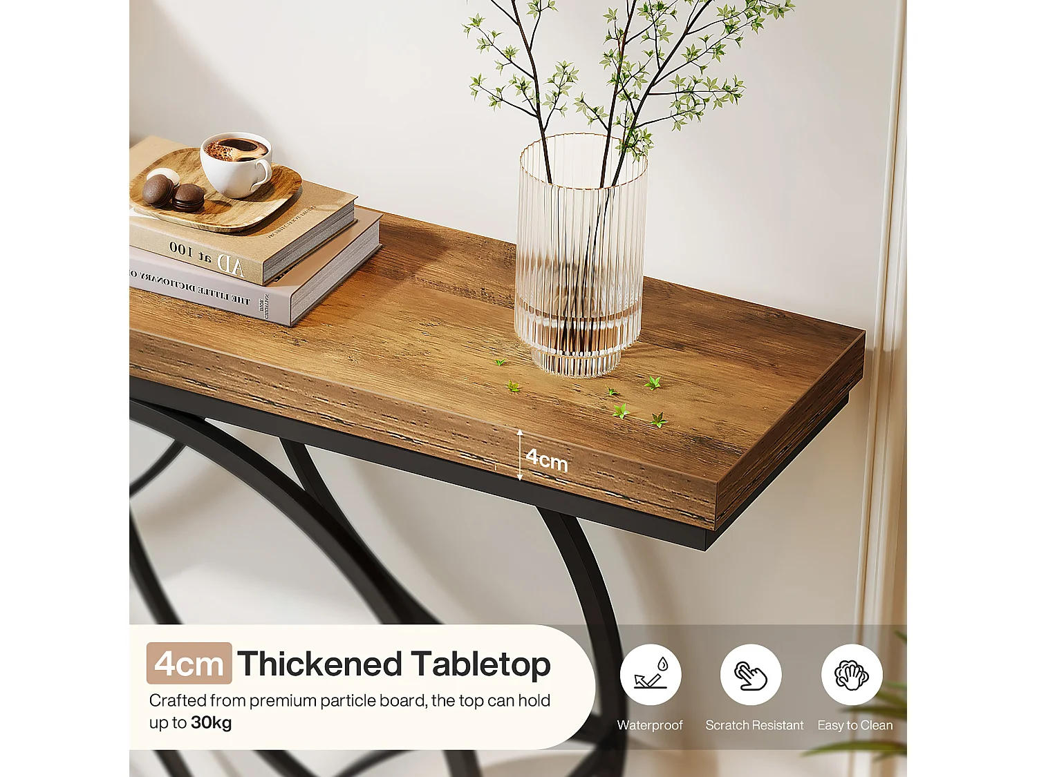 Consoletafel van 120 cm, industriële salontafel met twee lagen en geometrisch metalen frame, smalle accenttafels voor in de hal