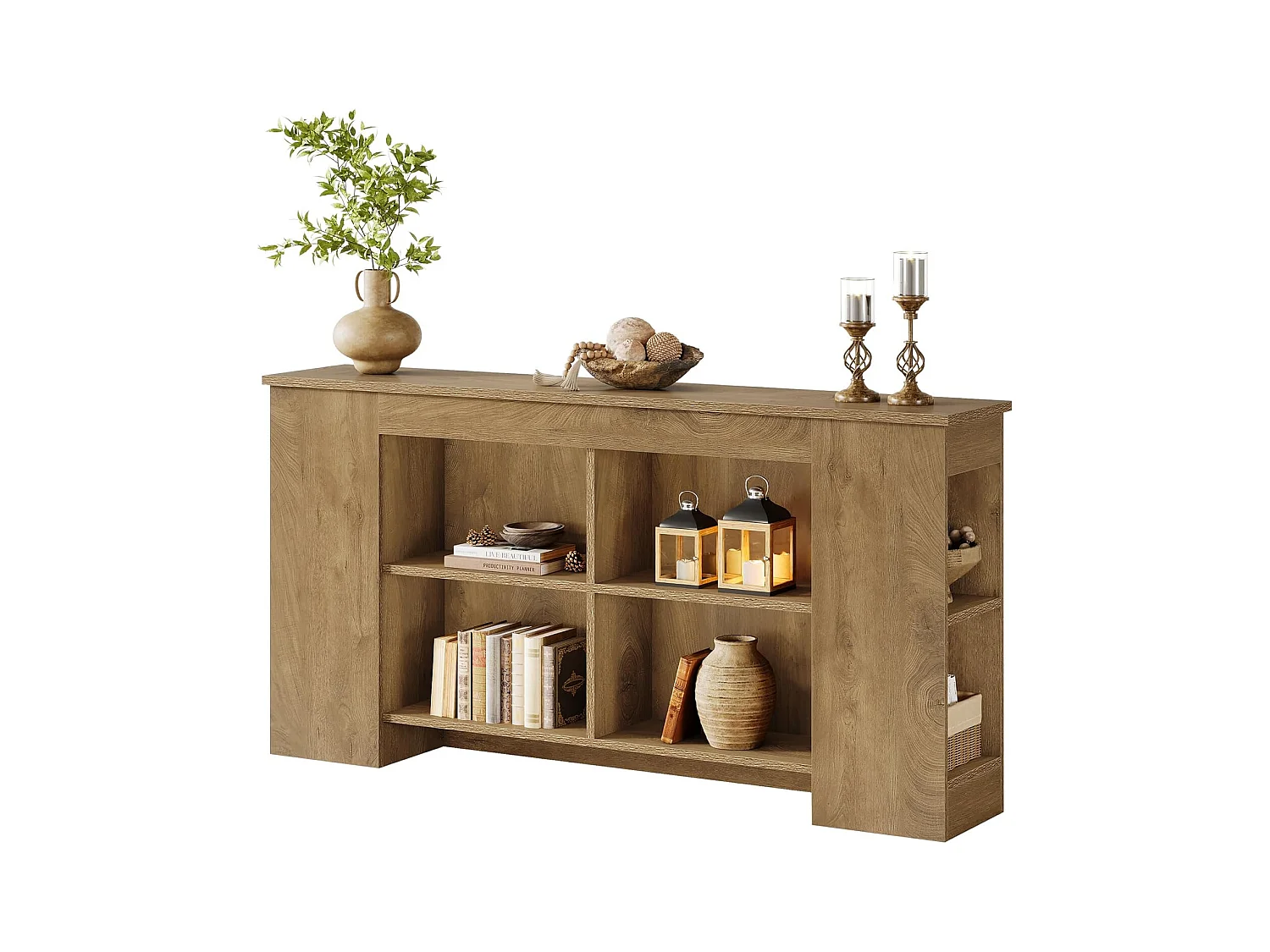 Console avec rangement, table d'entrée en bois de style ferme de 160 cm