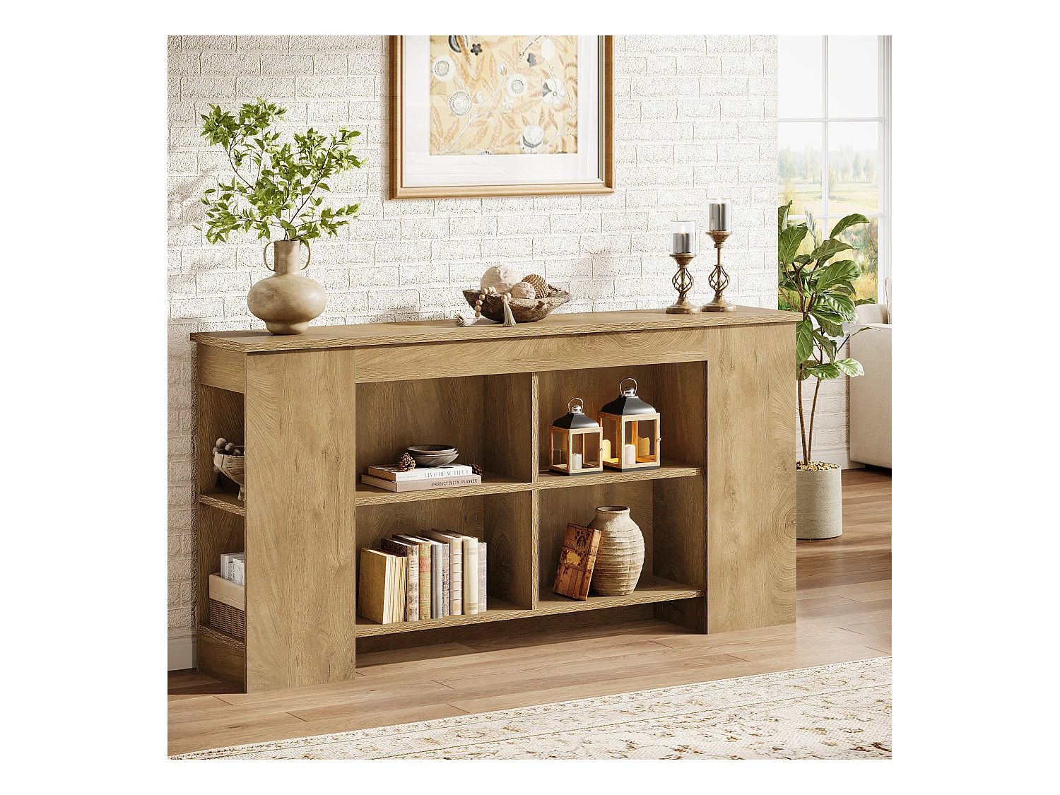 Console avec rangement, table d'entrée en bois de style ferme de 160 cm