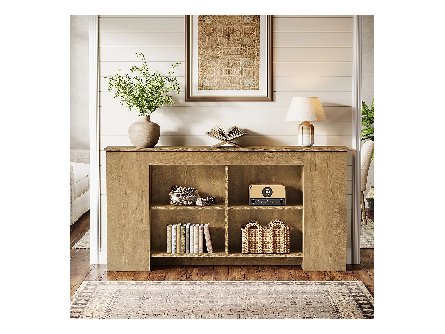 Console avec rangement, table d'entrée en bois de style ferme de 160 cm