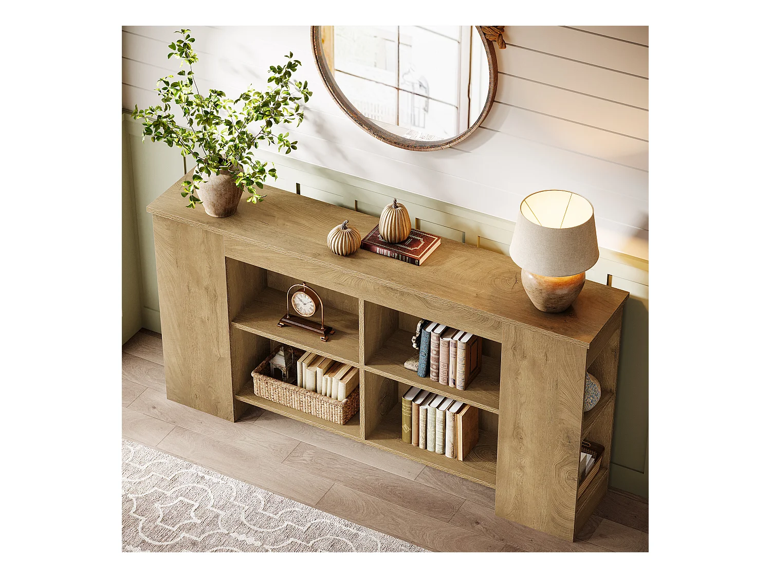 Console avec rangement, table d'entrée en bois de style ferme de 160 cm