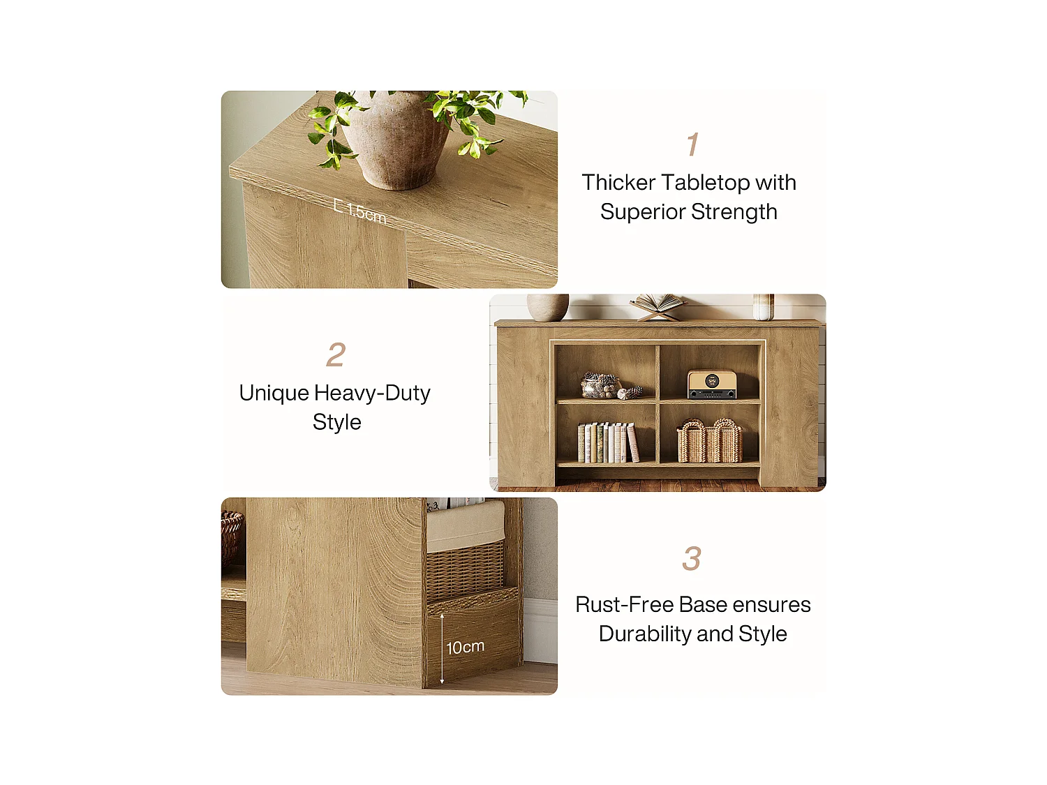 Console avec rangement, table d'entrée en bois de style ferme de 160 cm