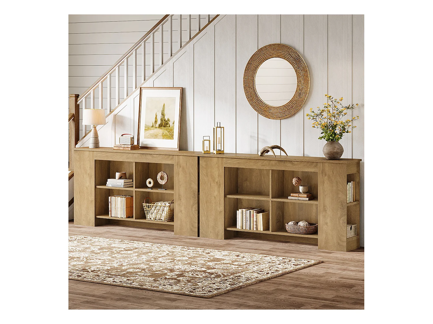 Console avec rangement, table d'entrée en bois de style ferme de 160 cm