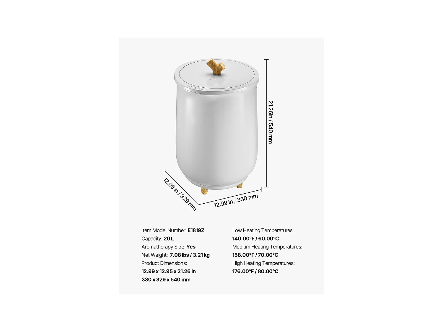 Chauffe Serviettes 20 L SucceBuy, Seau Sèche-serviettes pour Salle de Bain, avec Réglage de la Température, Minuterie 20/40/60/90 min et Voyant LED