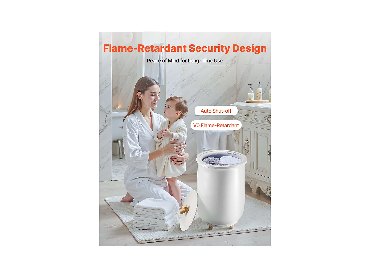 Chauffe Serviettes 20 L SucceBuy, Seau Sèche-serviettes pour Salle de Bain, avec Réglage de la Température, Minuterie 20/40/60/90 min et Voyant LED