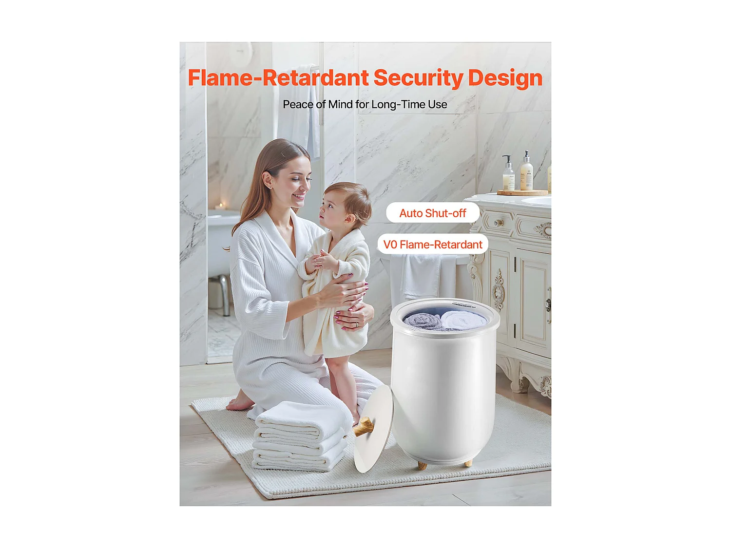 Chauffe Serviettes 20 L SucceBuy, Seau Sèche-serviettes pour Salle de Bain, avec Réglage de la Température, Minuterie 20/40/60/90 min et Voyant LED