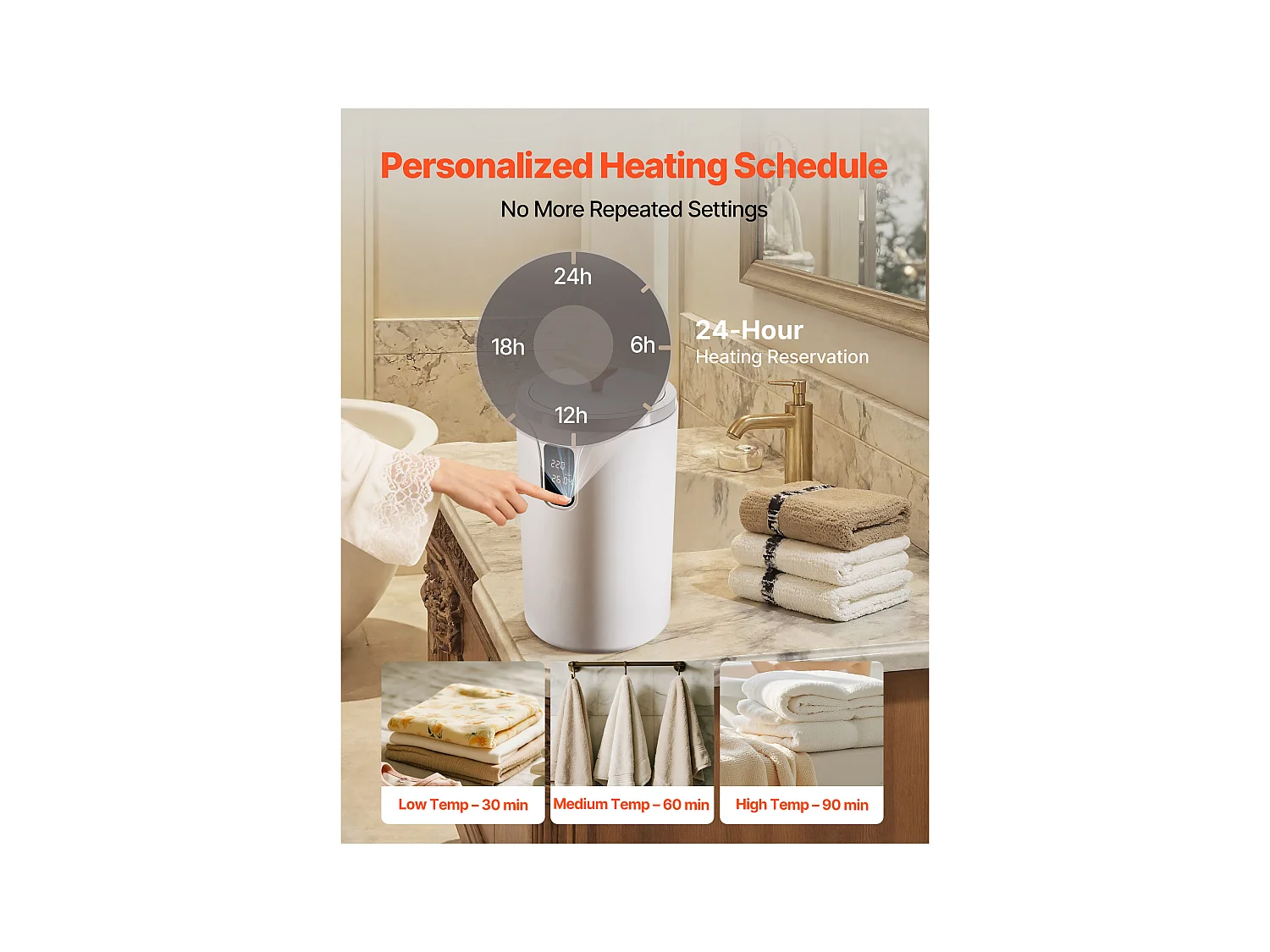 Chauffe Serviettes SucceBuy 20 L, Seau Sèche-serviettes pour Salle de Bain Spa, avec Écran LED, Réglage de la Température, Verrou de Sécurité