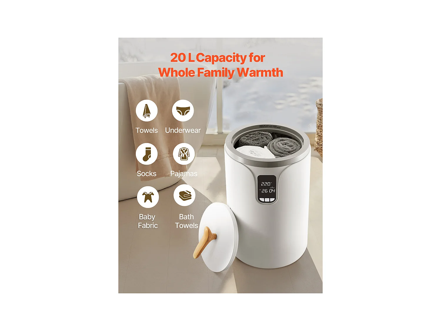 Chauffe Serviettes SucceBuy 20 L, Seau Sèche-serviettes pour Salle de Bain Spa, avec Écran LED, Réglage de la Température, Verrou de Sécurité
