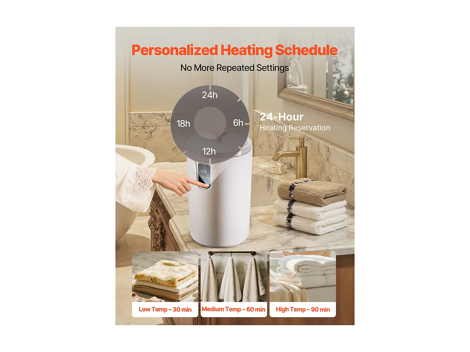 Chauffe Serviettes SucceBuy 20 L, Seau Sèche-serviettes pour Salle de Bain Spa, avec Écran LED, Réglage de la Température, Verrou de Sécurité