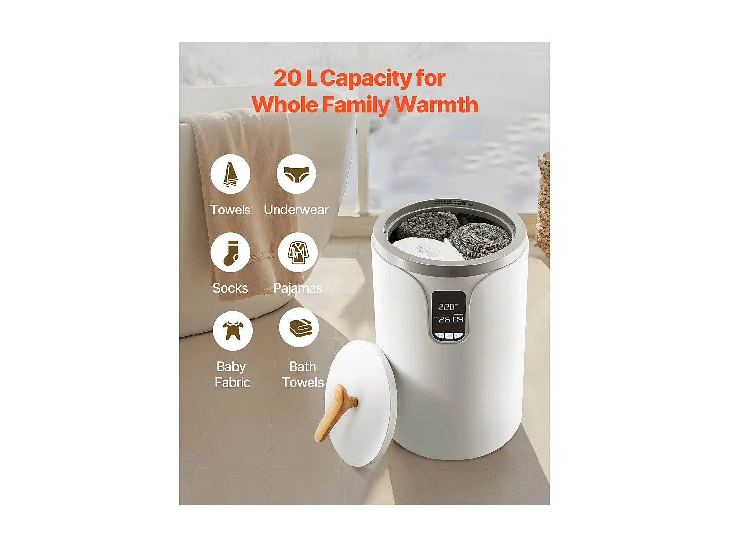 Chauffe Serviettes SucceBuy 20 L, Seau Sèche-serviettes pour Salle de Bain Spa, avec Écran LED, Réglage de la Température, Verrou de Sécurité