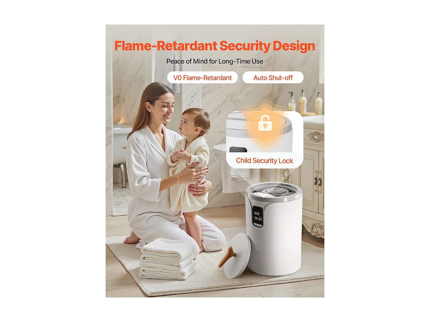 Chauffe Serviettes SucceBuy 20 L, Seau Sèche-serviettes pour Salle de Bain Spa, avec Écran LED, Réglage de la Température, Verrou de Sécurité