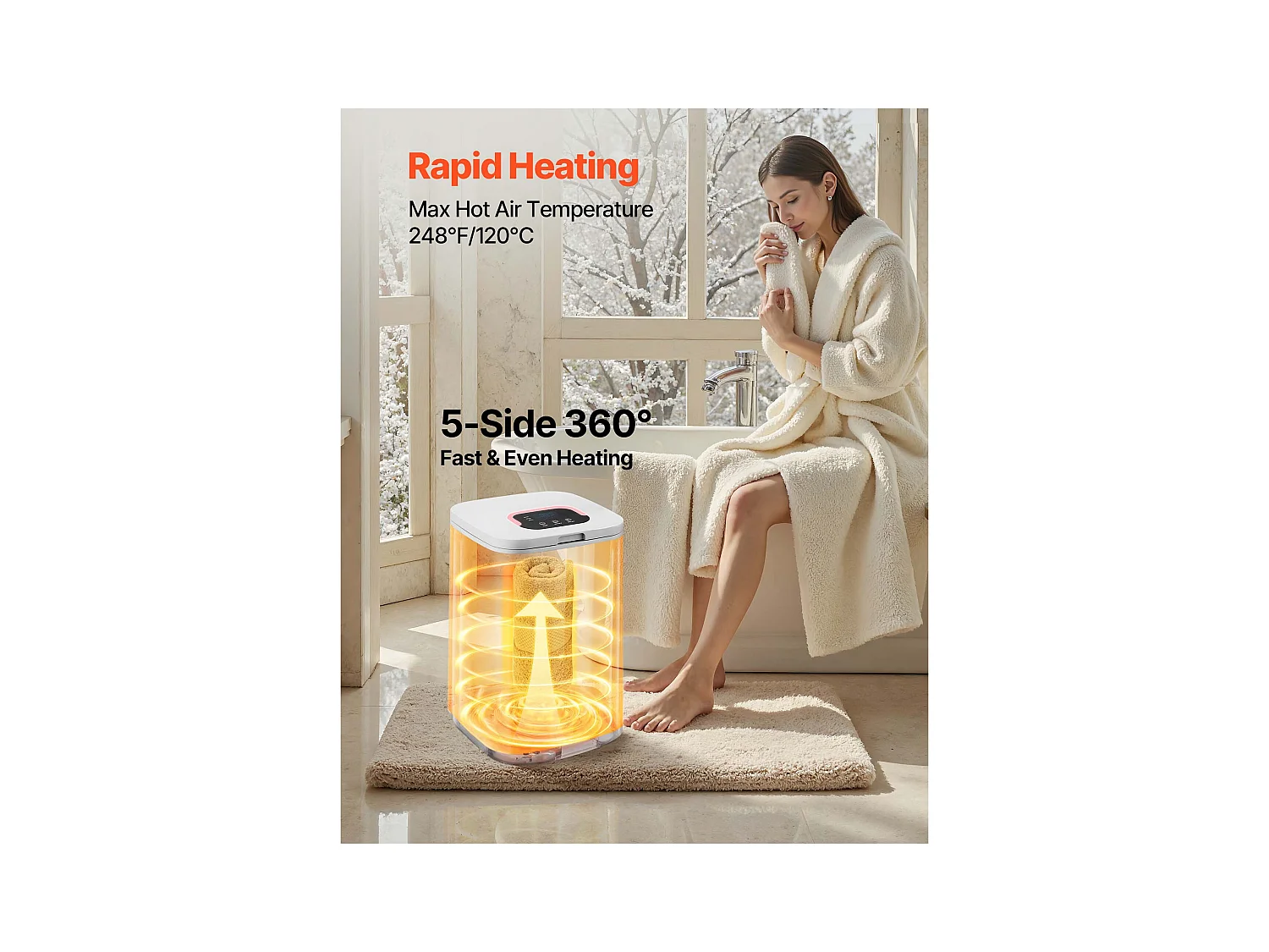 Chauffe Serviettes 20 L SucceBuy, Seau Sèche-serviettes pour Salle de Bain, avec Écran LED, Réglage de la Température, Minuterie et Verrou de Sécurité