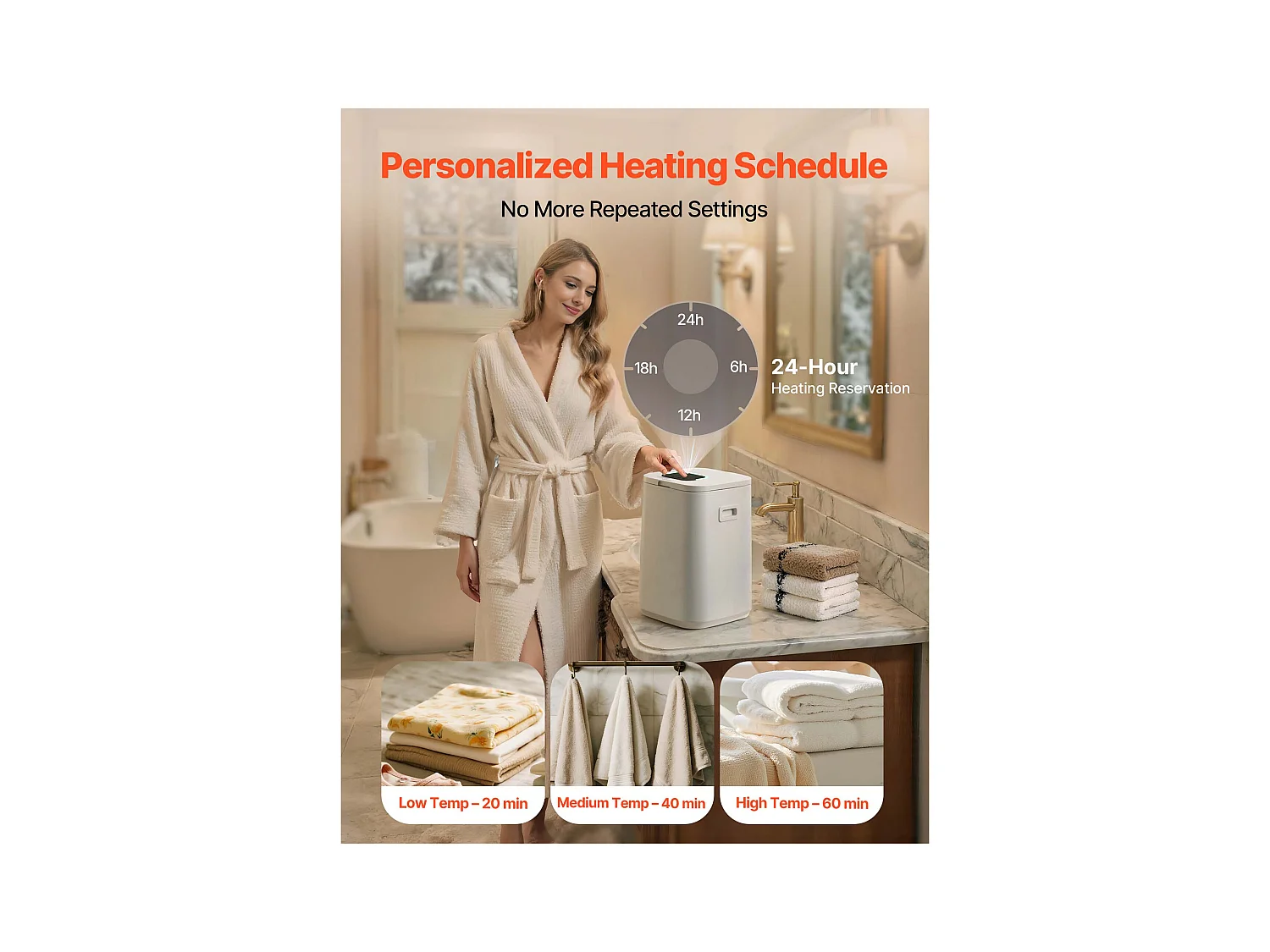 Chauffe Serviettes 20 L SucceBuy, Seau Sèche-serviettes pour Salle de Bain, avec Écran LED, Réglage de la Température, Minuterie et Verrou de Sécurité