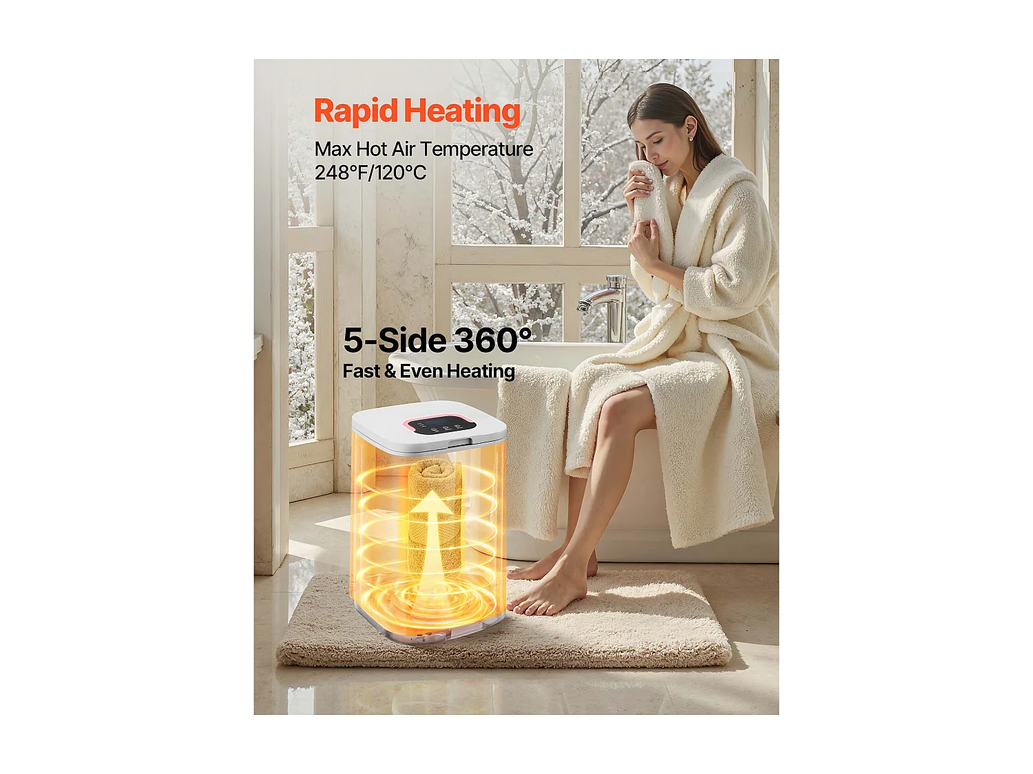 Chauffe Serviettes 20 L SucceBuy, Seau Sèche-serviettes pour Salle de Bain, avec Écran LED, Réglage de la Température, Minuterie et Verrou de Sécurité