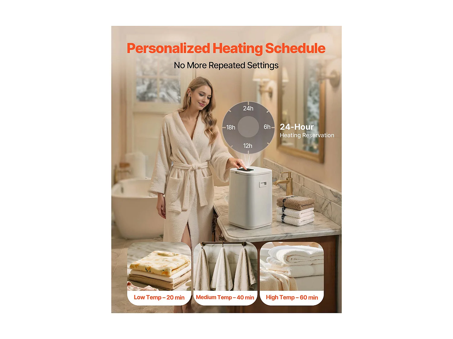 Chauffe Serviettes 20 L SucceBuy, Seau Sèche-serviettes pour Salle de Bain, avec Écran LED, Réglage de la Température, Minuterie et Verrou de Sécurité
