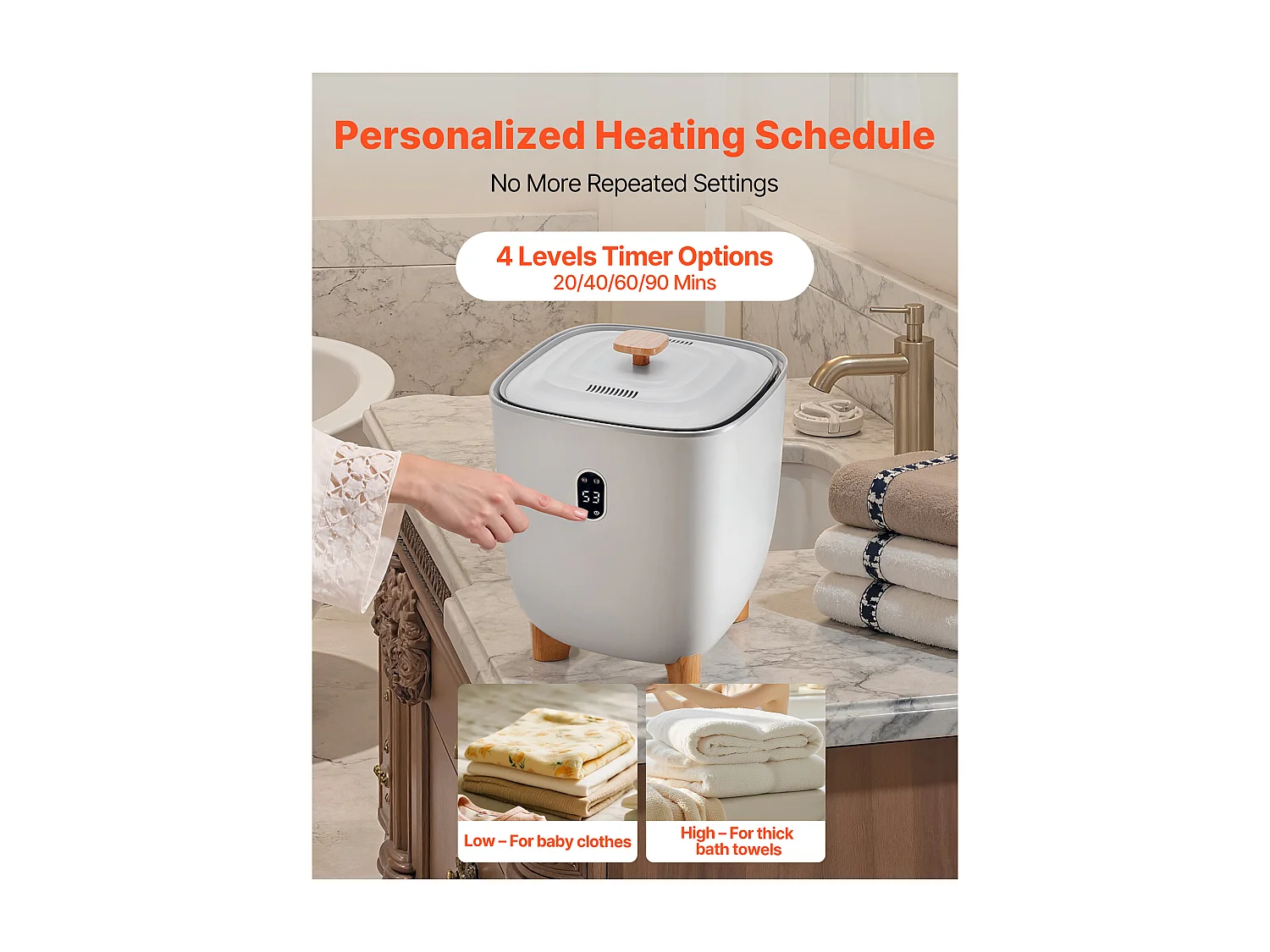 Chauffe Serviettes SucceBuy 25 L, Seau Sèche-serviettes pour Salle de Bain, avec Écran LED, Réglage de la Température et Minuterie 20/40/60/90 min