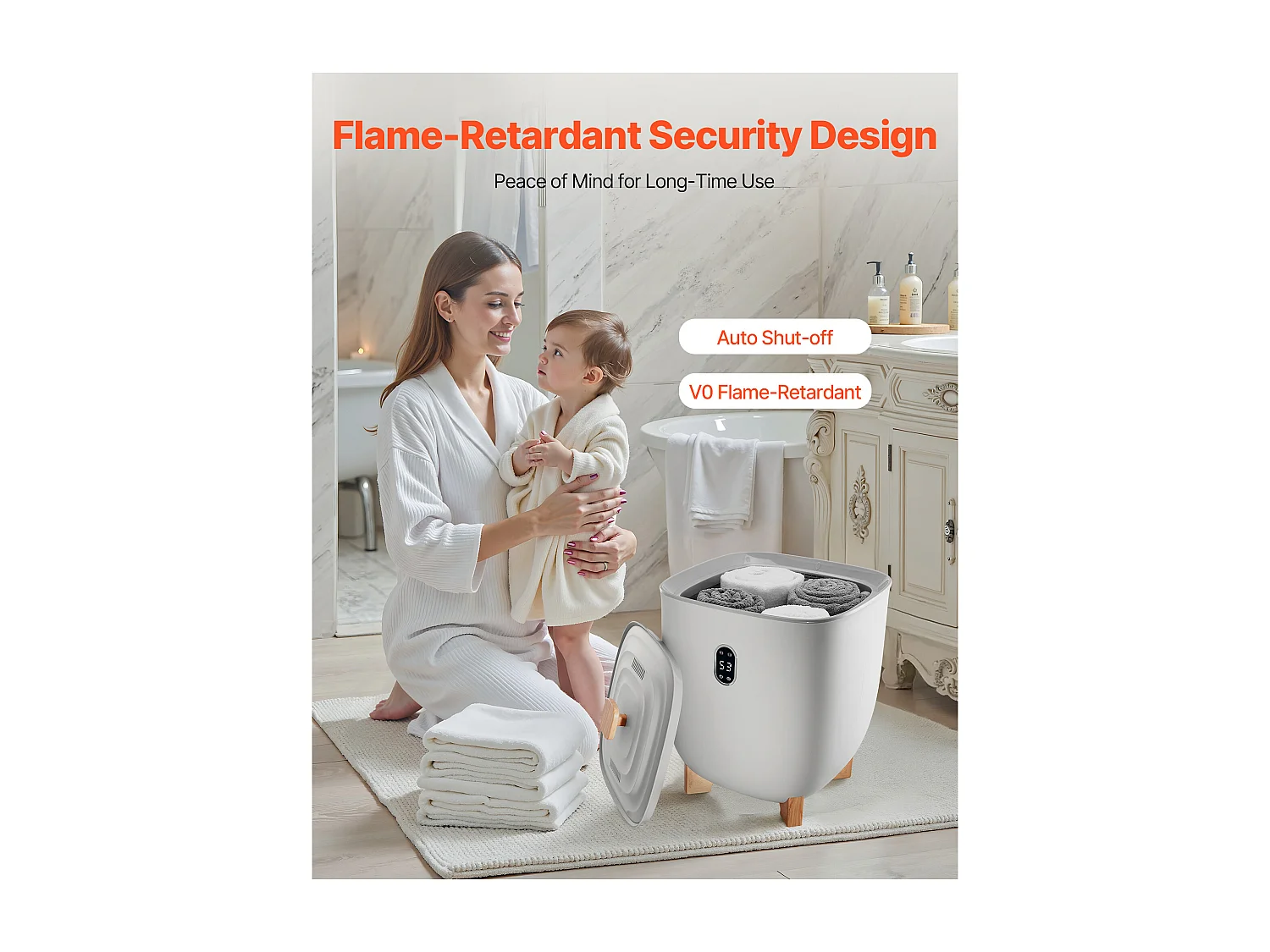 Chauffe Serviettes SucceBuy 25 L, Seau Sèche-serviettes pour Salle de Bain, avec Écran LED, Réglage de la Température et Minuterie 20/40/60/90 min