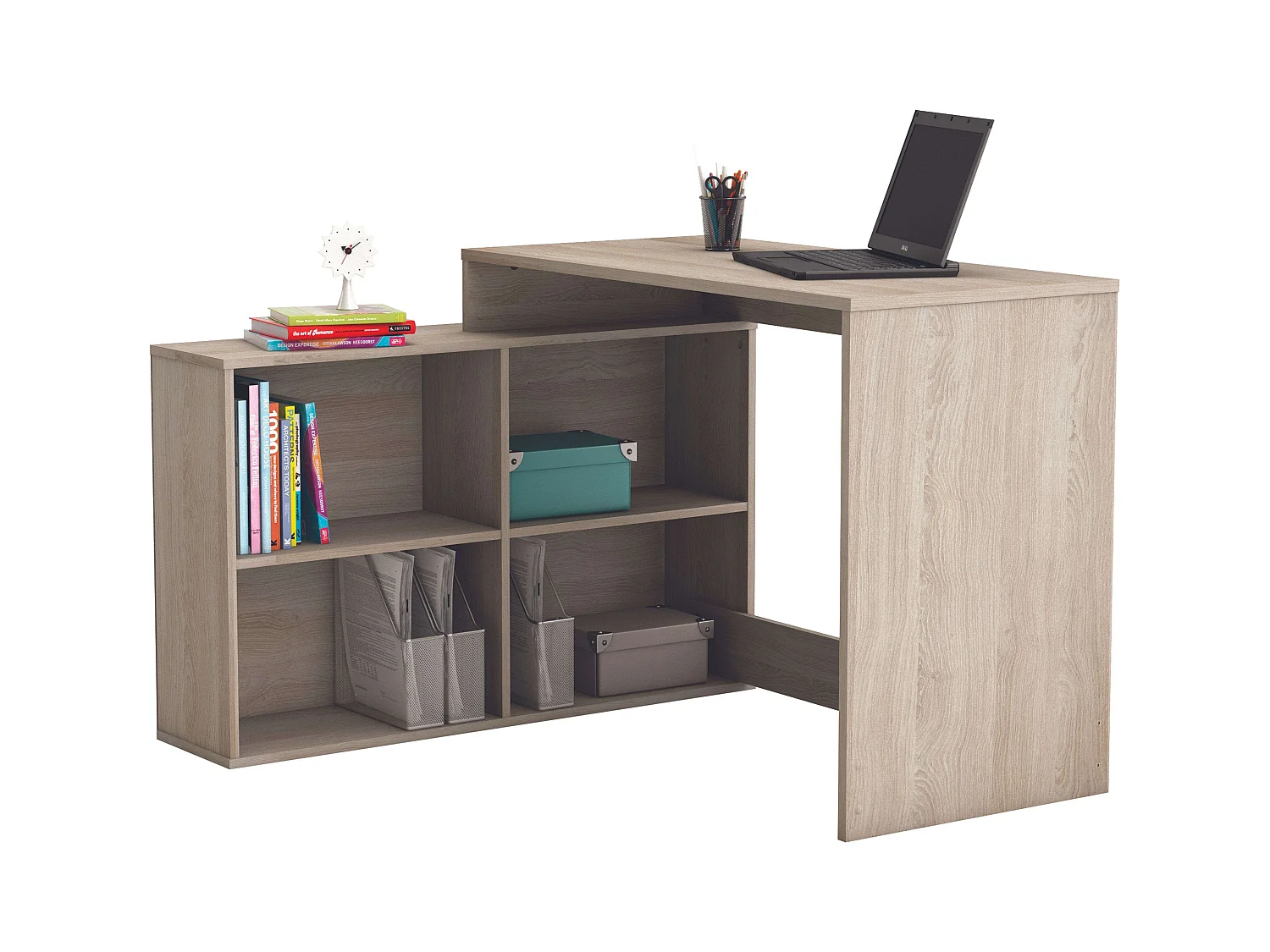 Bureau Shannon avec étagère basse en chêne 112 x 77 x 101 cm