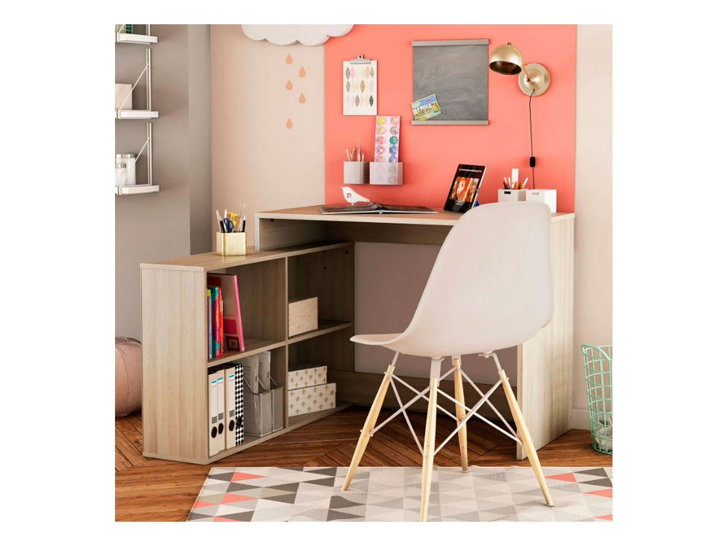 Bureau Shannon avec étagère basse en chêne 112 x 77 x 101 cm