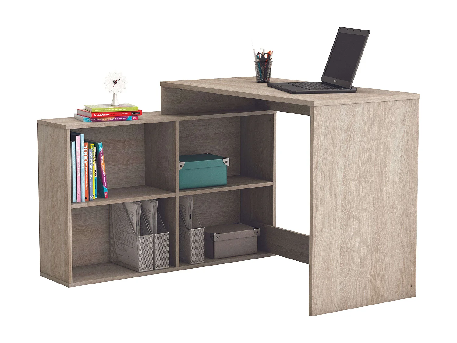 Bureau Shannon avec étagère basse en chêne 112 x 77 x 101 cm