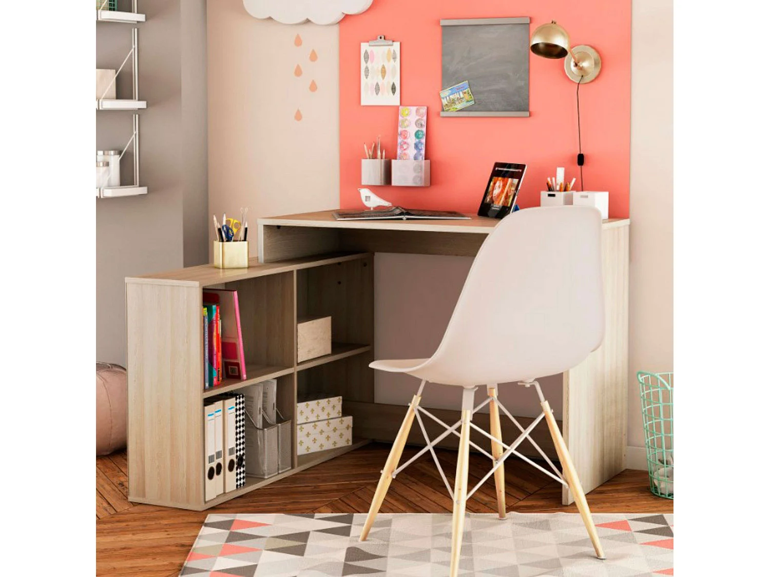 Bureau Shannon avec étagère basse en chêne 112 x 77 x 101 cm