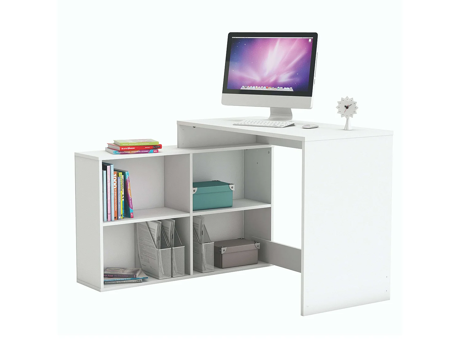 Bureau Shannon avec étagère basse Blanc 112 x 77 x 101 cm